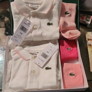 Lacoste Kids Polo Shirt and Sock Set - White and Pink Size 6 Mos. (H)